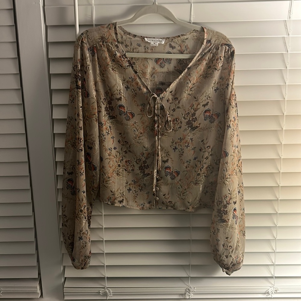 Silky butterfly long sleeve blouse